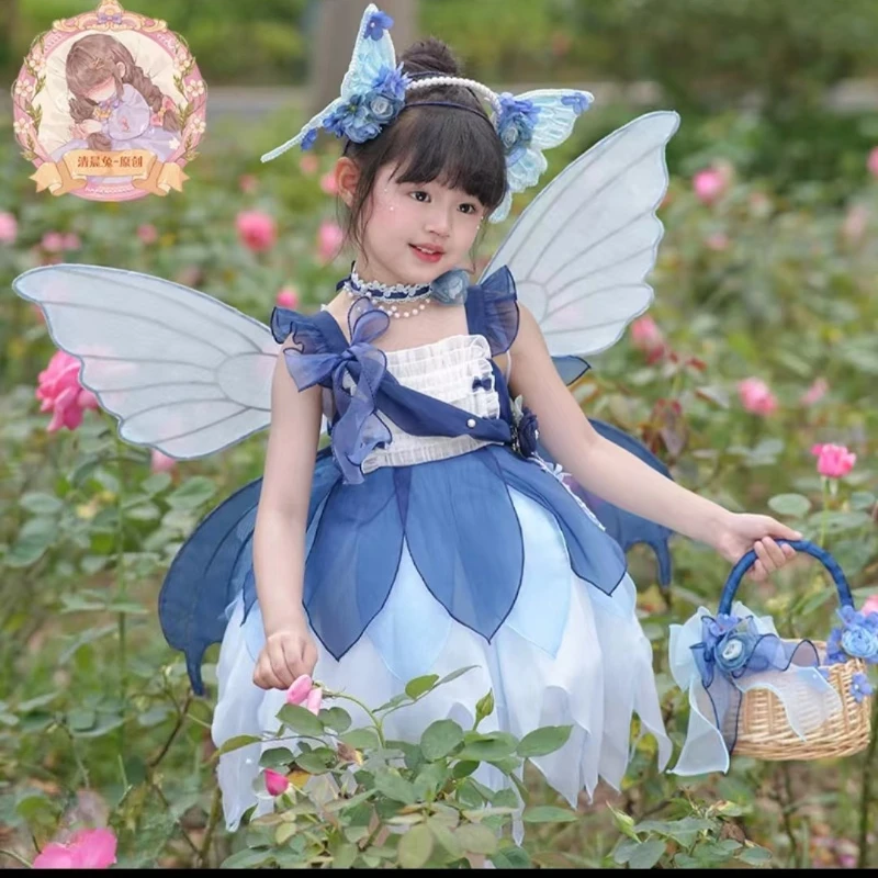 

Детское платье ручной работы в стиле Mori: пышное, милое, с цветочным узором, для девочек, на лето, для свадеб и торжеств, в стиле Питер Пэн