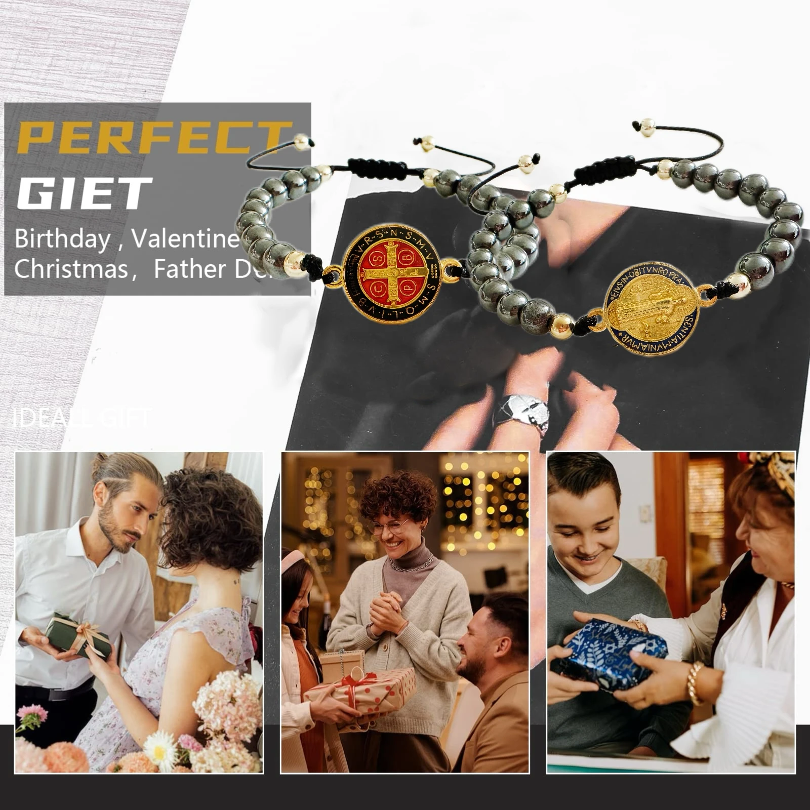 2 قطعة أساور سان بينيتو قابل للتعديل الهيماتيت سوار للنساء الرجال سانت بنديكت ميدالية قلادة حماية نعمة سحر