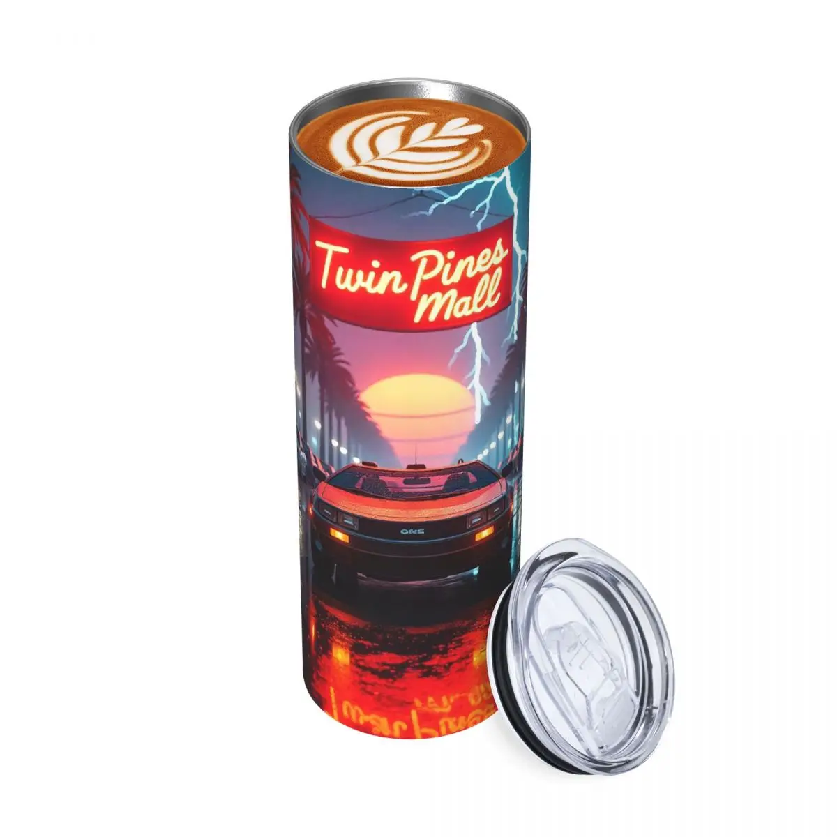 DeLorean Time Machine Regreso al futuro Vaso de acero inoxidable Tazas aisladas al vacío Tazas térmicas frías Pajitas con tapa 20 oz