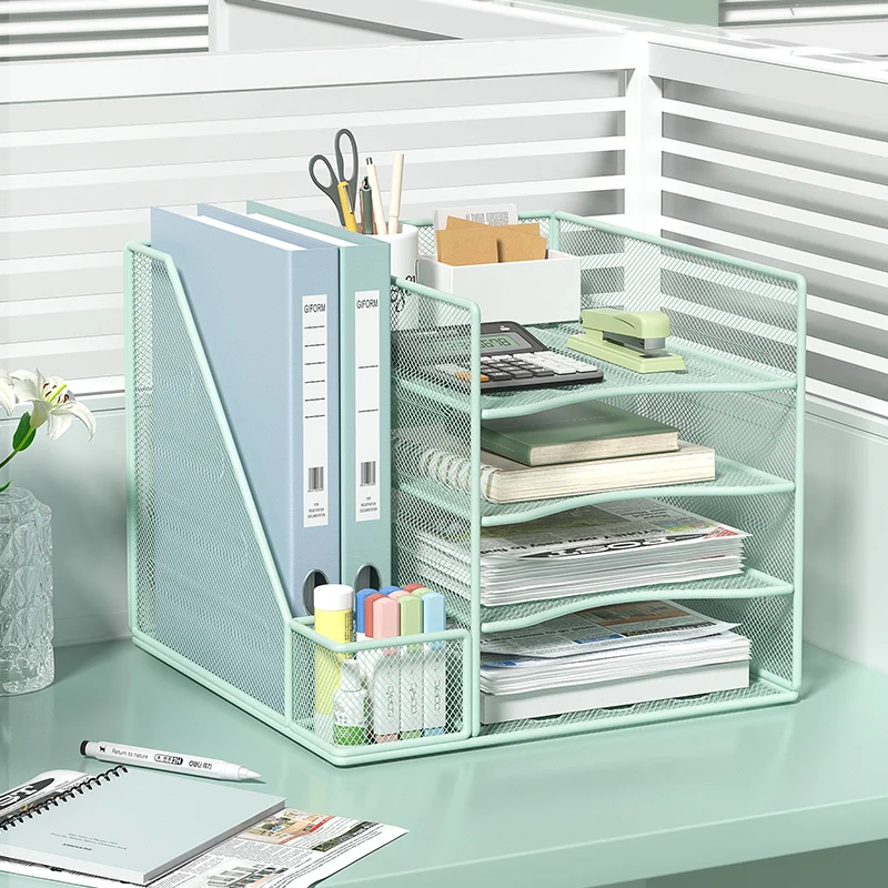 Imagem -04 - Desktop File Organizer com Bookends Mesa Metal Mesh Papelaria Suporte do Livro 4-tier Side