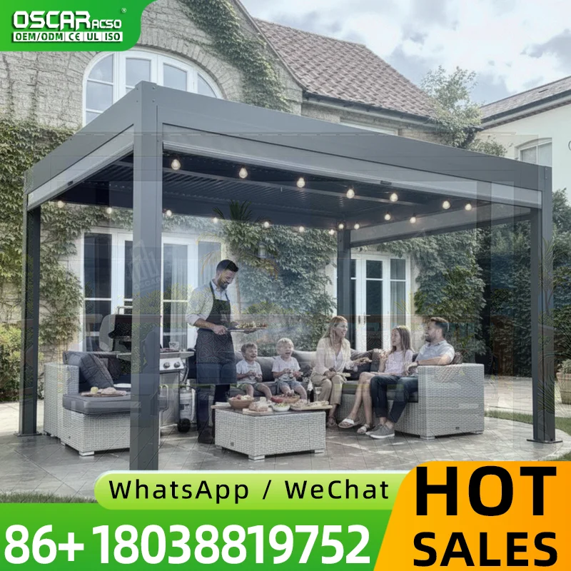 Sturdy Aluminum Patio Pergola Waterproof Retractable Canopy Innovative Modern Elegant Gazebo Arch Trellis Backyard Garden Deck A