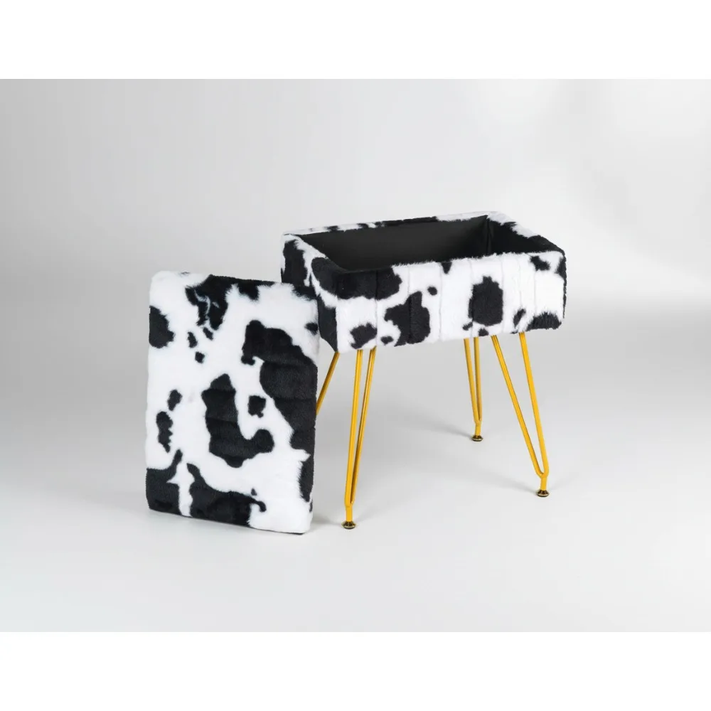 

Пушистый табурет для хранения вещей с мягким сиденьем, золотыми ножками для декора гостиной, спальни, гостиной