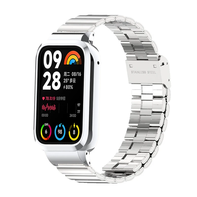 Para xiaomi mi banda 8 pro pulseira de aço inoxidável pulseira de metal caso protetor para mi banda 8 pro pulseira capa protetora quadros