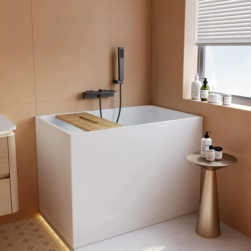 For Deep soaking bathtub Small apartment household acrylic independent mini movable seated rectangular deepened bathtub