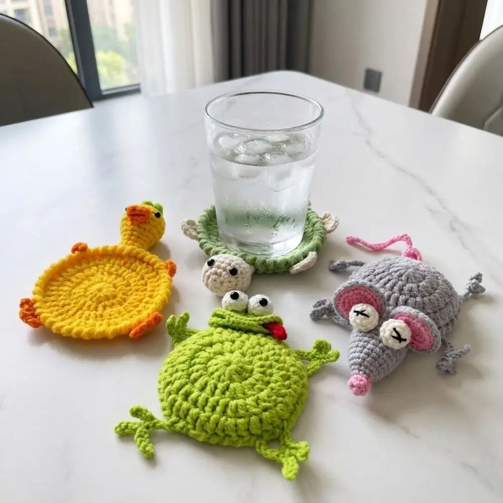 Tableware Funny Crochet Turtle Coaster Heat Resistant Non-Slip Knitted Cup Mat Novelty Hand Woven Water Cup Mat Kitchen Decor