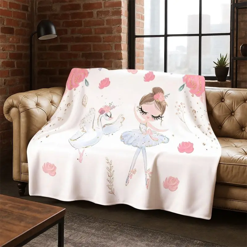 Cartoon Ballet Cute Girl Ballerina Flannel Blanket Soft Warm Blanket Throw Blanket for Bedroom Living Room Bed Travel Picnic kid