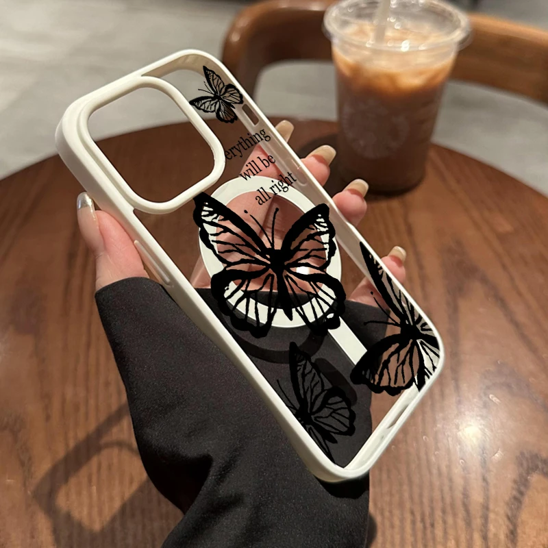 Retro INK Butterfly Klarsicht-Hülle für iPhone 17 15 11 13 16 14 Pro Max 13 12 15 Plus Hüllen für Magsafe Wireless Charging Drop Cover – Detail 12