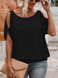 Sexy  Off Shoulder Lace Up Women's T-Shirt With Hollowed Out Short Sleeved Top  Clothing Sales For Women's Blouses Trend 2024