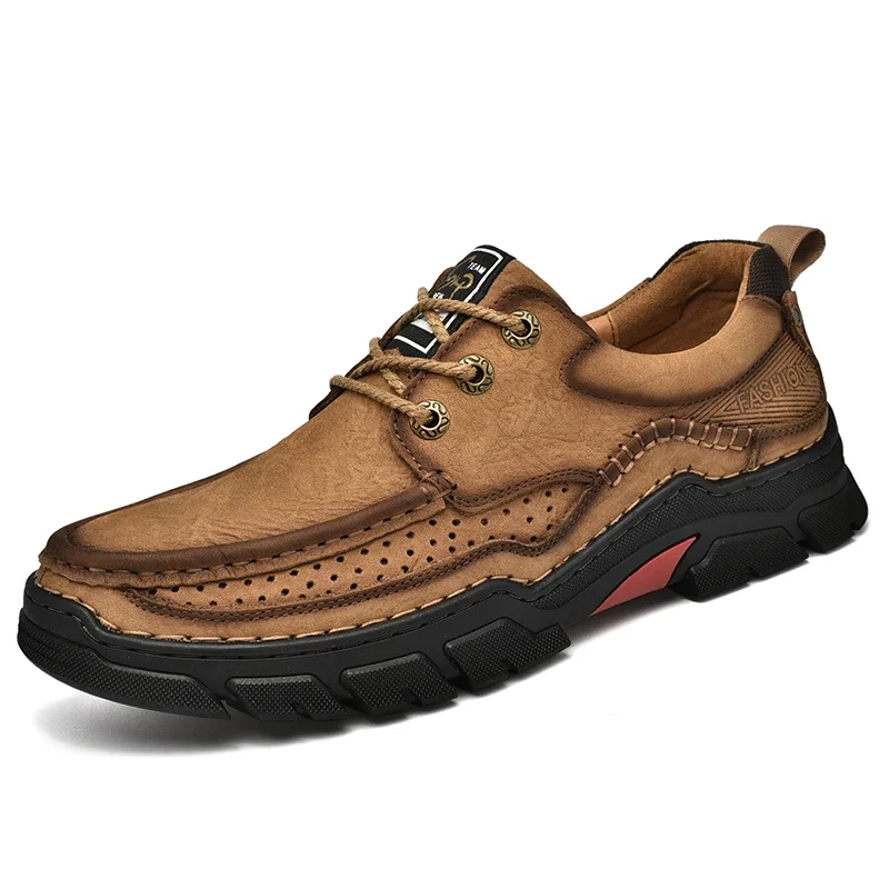 

New Large Size Men's Shoes Genuine Leather Flats Loafers High Quality Outdoor Sneakers Breathable Male Casual Hiking Footwear