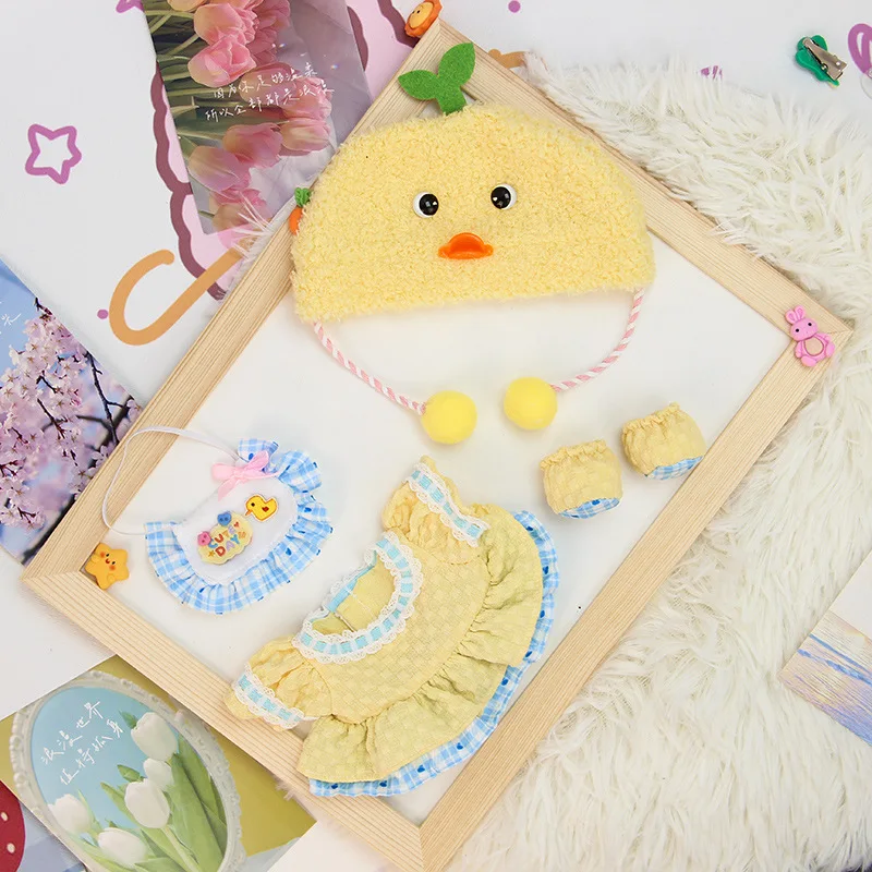 20CM Doll Clothes Playing House Photo Props Miniature Dress Suit Multicolor Yellow Duck Attire Doll Headwear Dress Set