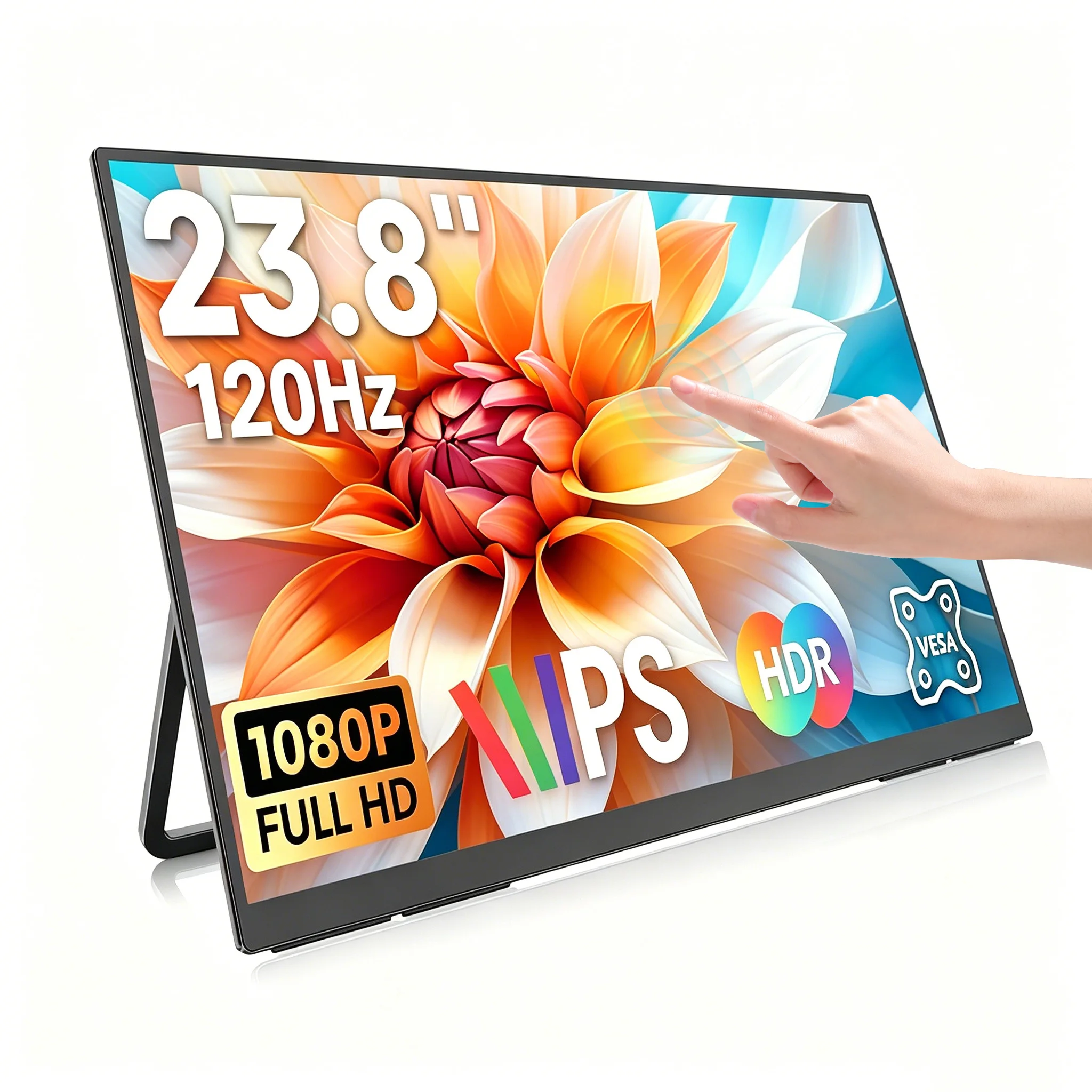 Monitor Portátil Táctil de 23.8 Pulgadas, 120HZ, 1920*1080P FHD, 100% sRGB, 300Nits, 1000:1, para Laptop, Teléfono, PS4/5, Xbox, TV, PS, PC, Mac, Switch