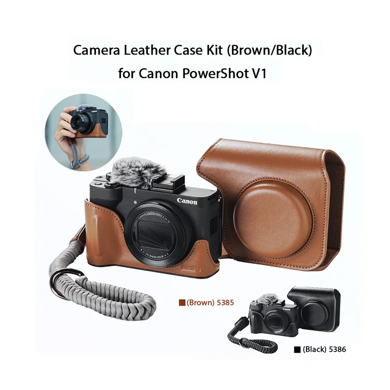 

Комплект кожаного чехла для камеры SmallRig PowerShot V1 для Canon PowerShot V1 с ремешком на запястье и пушистым ветровым стеклом, быстрая сборка, магнитный