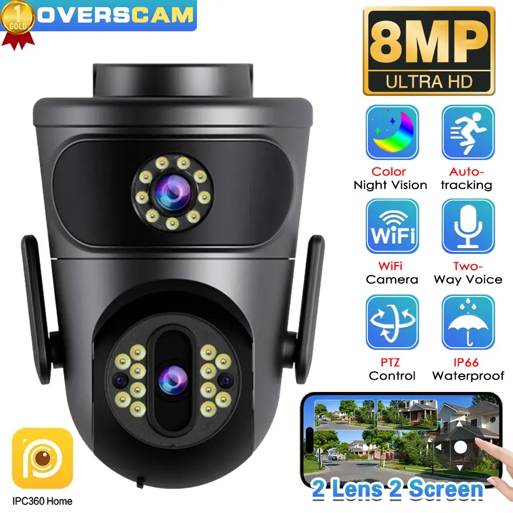 4K 8MP WiFi Smart Home Two-Way Audio PTZ IP Camera Dual-Lens Human Detect CCTV Camera Outdoor Wifi Surveillance Camera IPC360