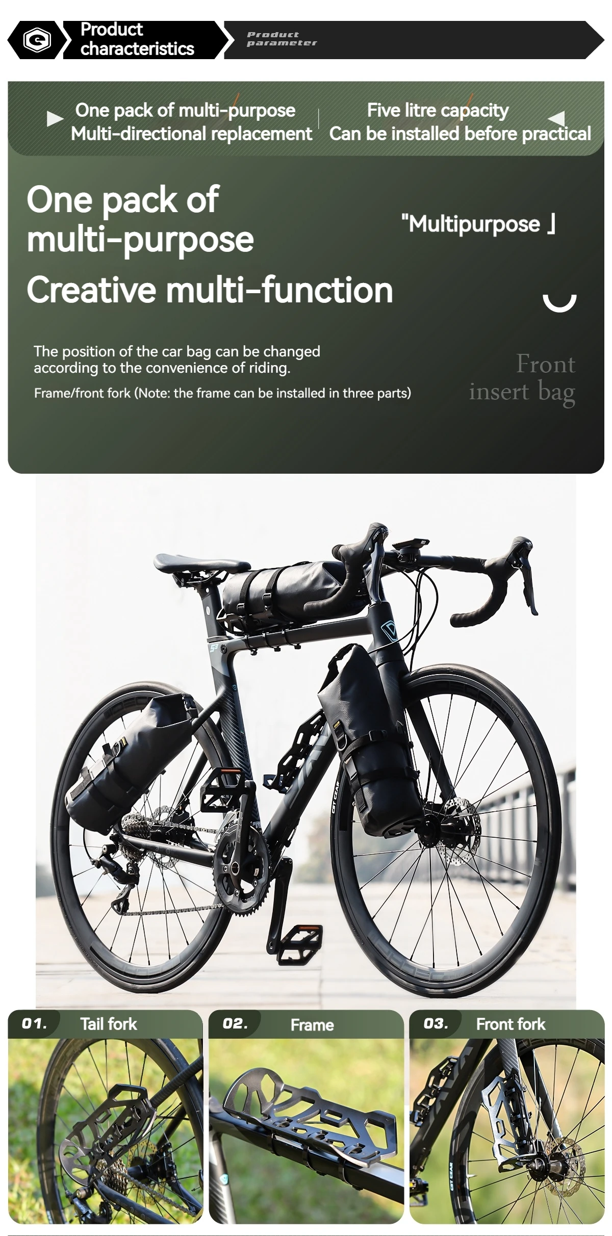 ENLEE Fahrrad Multifunktionale Vorderradgabeltasche Outdoor Wasserdichte Tasche 5L Kapazität Straße Mountainbike Langstrecken-Reisetasche – Detail 3