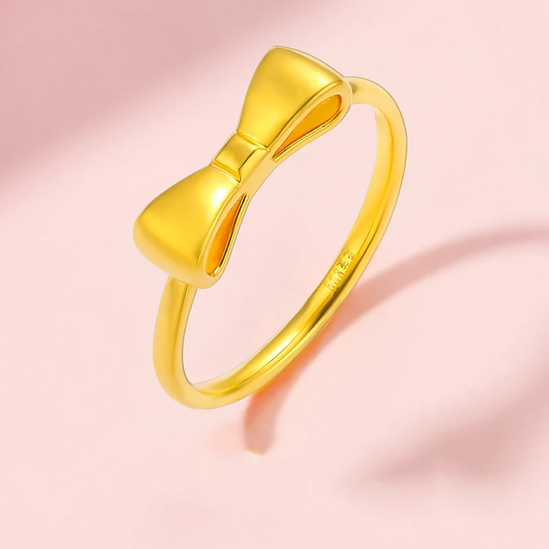 

1PCS Pure 999 24K Yellow Gold Ring For Women 3D Small Bow-knot Band Ring US Size 4.5-10