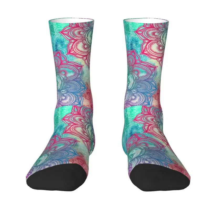 The Rainbow Mandala Pattern Dress Socks Men Women Warm Fashion Boho Floral Buddha Buddhism Flower Crew Socks