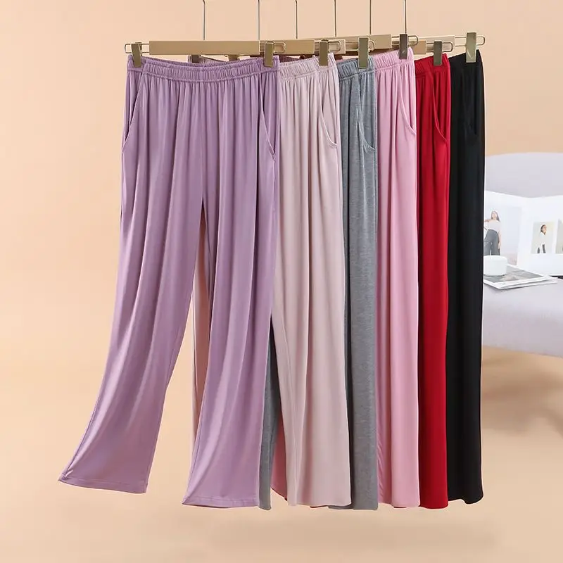 Spring and Summer Modal Pajama Pants Female Loose Large Size Straight Barrel Long Pants Air Conditioner Can Be Worn Outside Thin