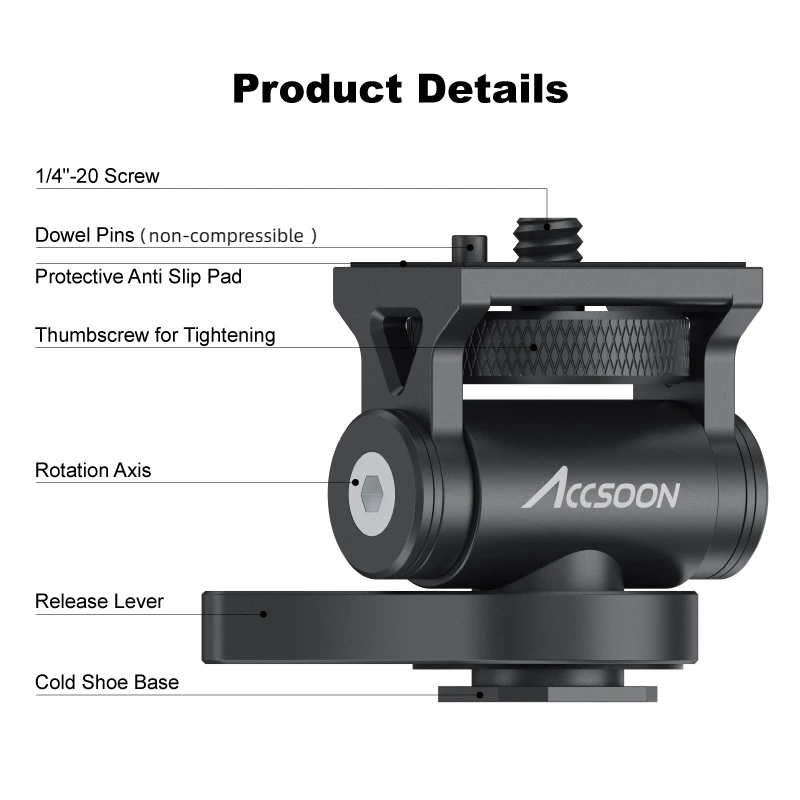 Accsoon Cold Shoe Mount for Camera Monitor Holder Field Microphone Hot Shoe 180 Degree Adjustable Mount Bracket Aluminum alloy