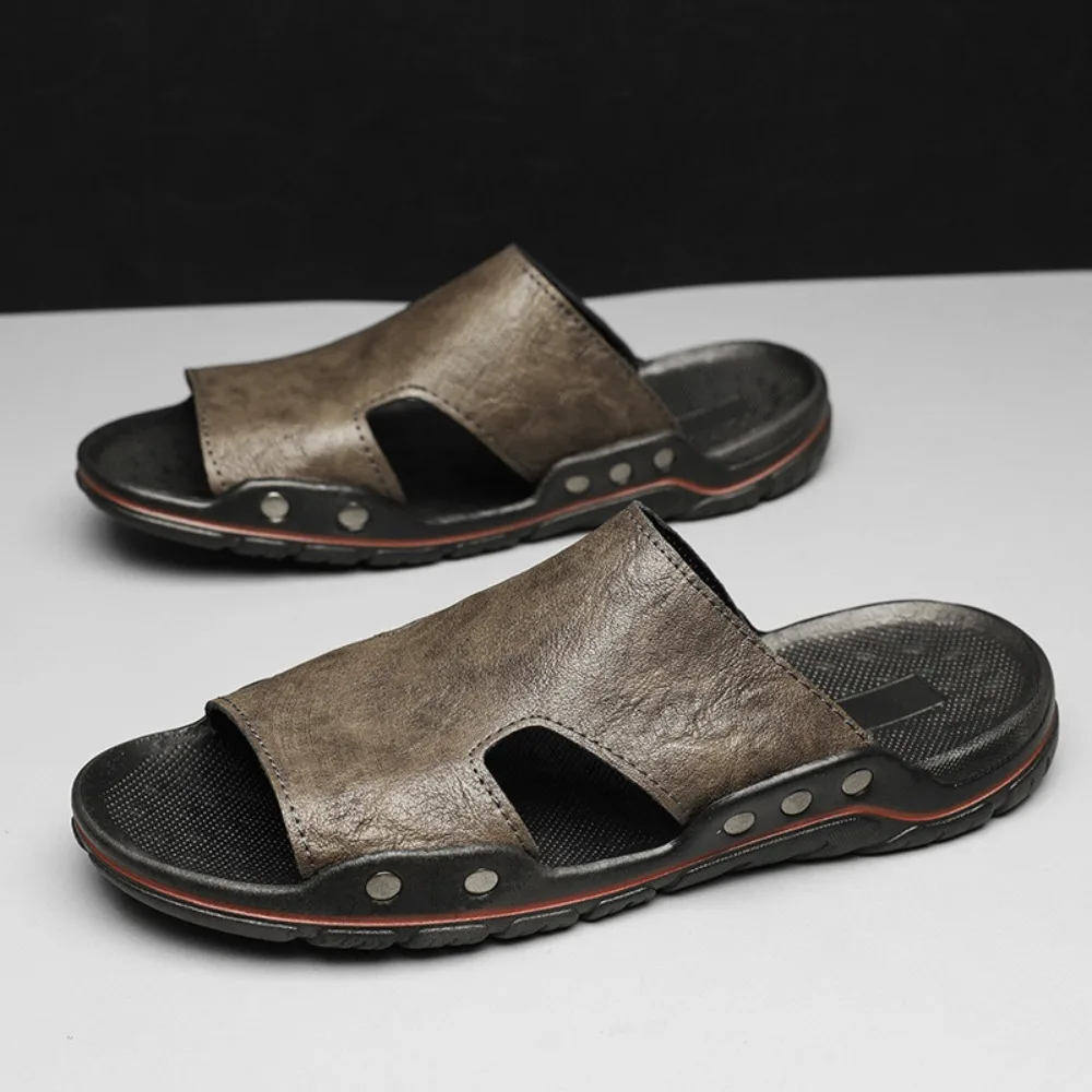 

Mens Sandals PU Leather Classic Summer Men Slippers Soft Black Slippers Big Size Slippers Lightweight EVA Slides for Men