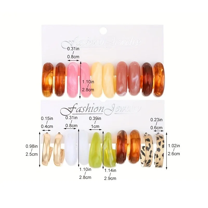 Bohemian Acrylic Thick C-shaped Hoop Earrings Fashion Colorful Resin Earring Set Women\'s Summer Beach Party Jewelry