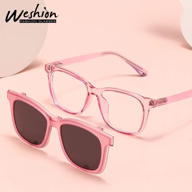 2 In 1 Square Kids Sunglasses Clips On Glasses 4-12 Years Customized Boys Girls TR Spring Hing Optic Myopia Eyeglass Frame