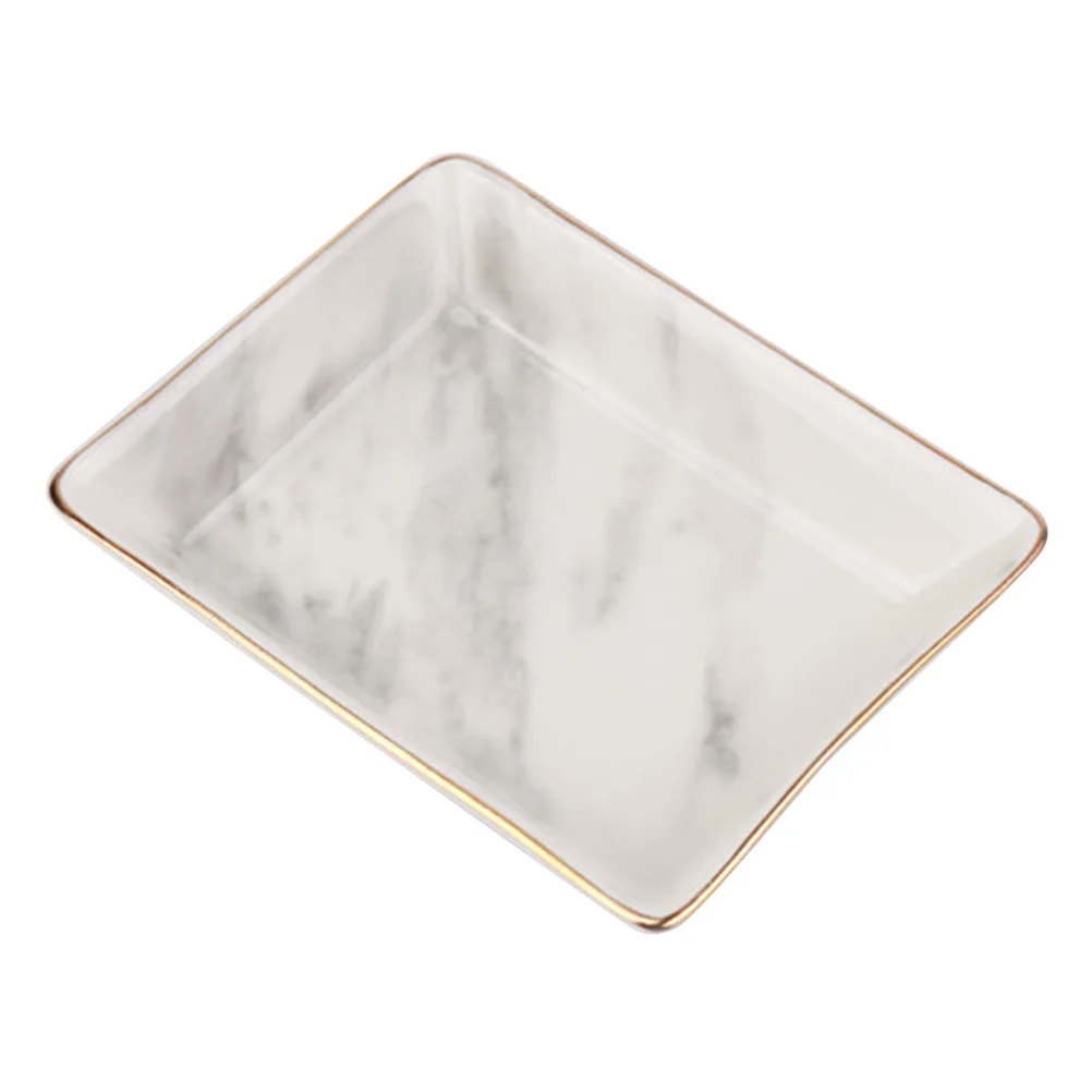 

Ceramic Marble Plate Nordic Style Small Jewelry Tray Golden Edged Ring Dish Holder Home Wedding Decoration Organizer