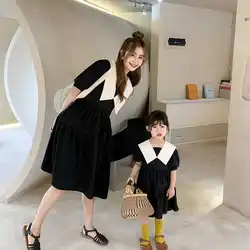 Parent-child Wear 2022 New Trendy Summer Korean Version Cute Mother and Daughter French Doll Collar Dress family matching cloth