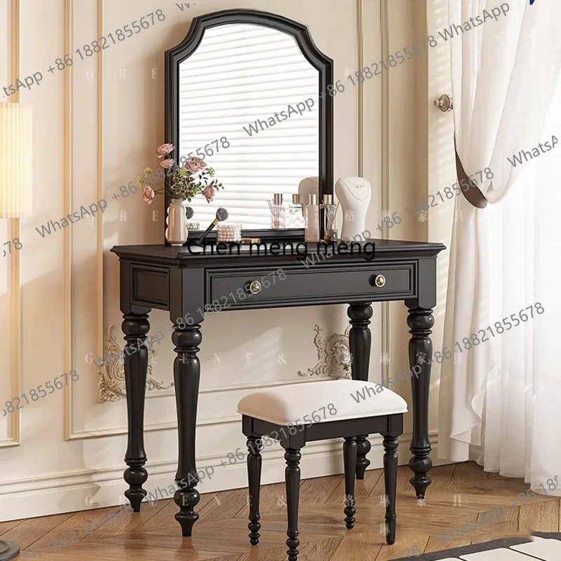 

z0189Vintage European Dressing Table Bedroom Mirror Makeup Cosmetics Vanity Table Storage Chair Cabinet Penteadeira Trendy Furni