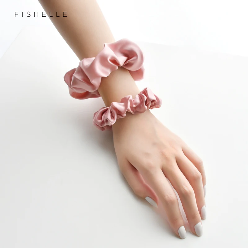 Hot sale high quality solid color pure silk 2.5cm scrunchies 100% natural Silk Satin scrunchie for women ladies sweet hair ties