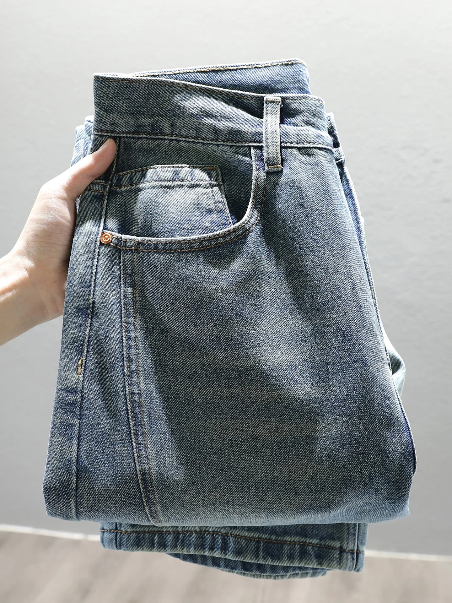 Calça Jeans Azul Solta com Corte Reto para Homens e Mulheres, Calça Longa de Algodão Denim para Outono Inverno 2026, Nova Sen...