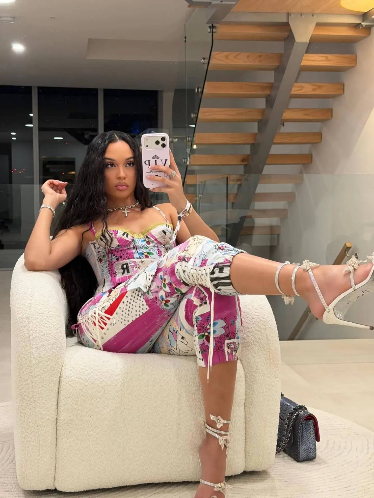 STYLISH LADY Graffiti Newspaper Print 2 Piece Outfits Lace Trim Spaghetti Strap Corset Top Lace Up Cropped Pants Sexy Club Sets
