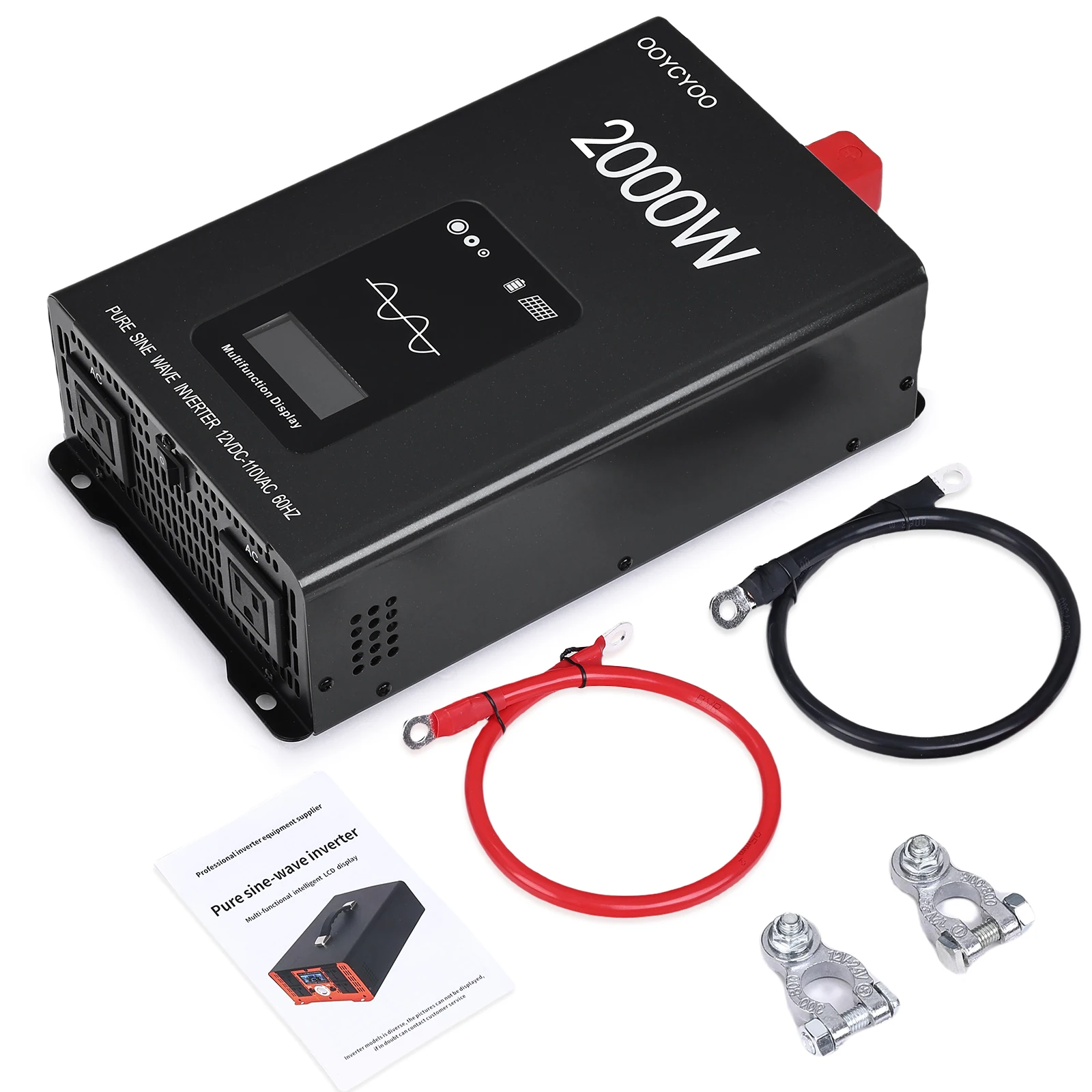 

OOYCYOO 2000W Pure Sine Wave Power Inverter, 12V DC to 110 Vdc to 120 Vdc, for Home, RV and Off-Grid Solar Systems（Black）