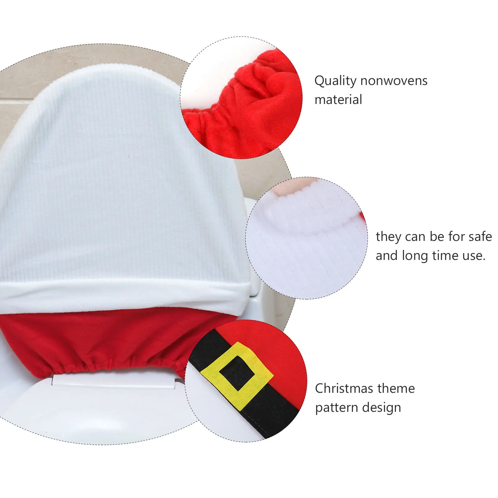 

1Set Christmas Toilet Set with Santa Pattern Toilet Seat Cover Water Tank Top Mat Floor Rug Holiday Bathroom Decoration Xmas