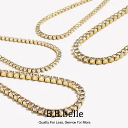 E.B.belle Gold Plated Shiny Marquise Oval Shape AAA Zircon Crystal Tennis Chain Choker Necklaces Bracelets Jewelry Set For Woman