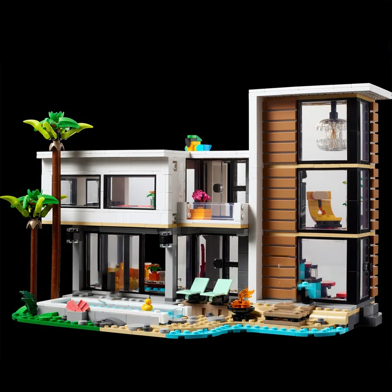 

939 деталей MOC: Современный дом из строительных блоков – идеальный рождественский подарок для творческих конструкторов и коллекционеров.