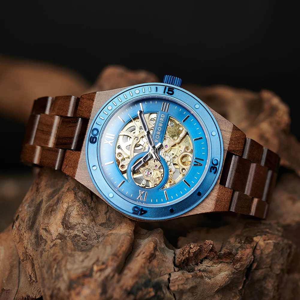 BOBO BIRD orologi automatici da uomo di lusso in legno Hollow orologio meccanico moda orologio maschile supporto Dropshipping personalizzato