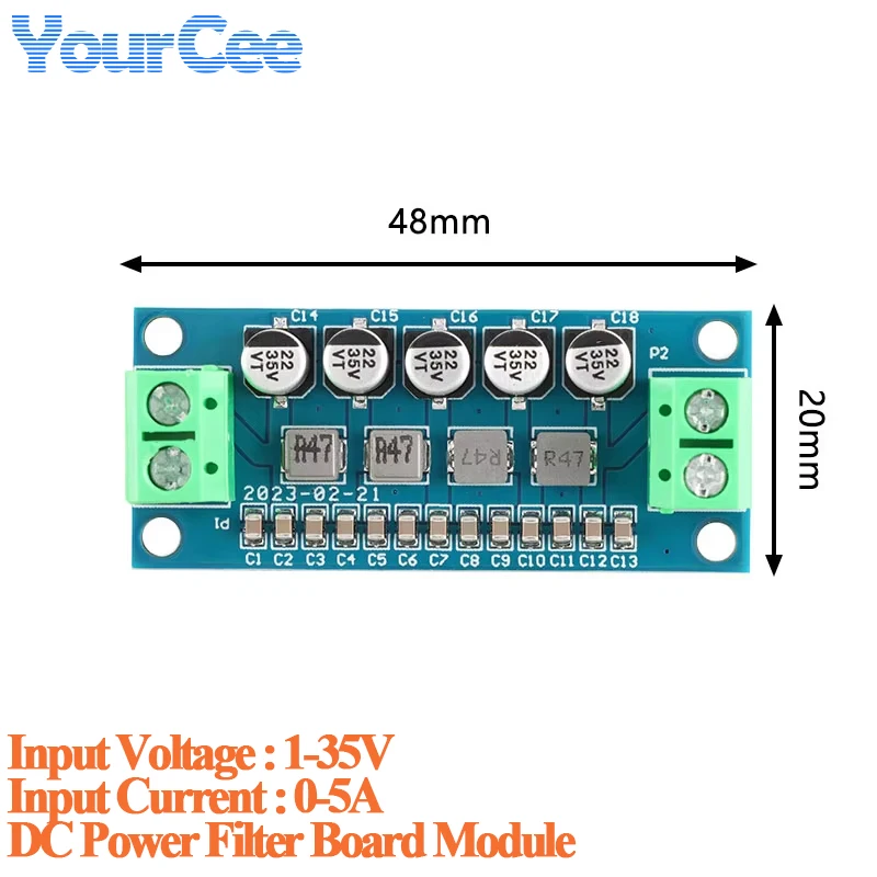 2pcs/1pc DC Power Filter Board Module Low Pass Stabilization Voltage Reducing Ripple 0-35V 0-5A Low-pass Filter