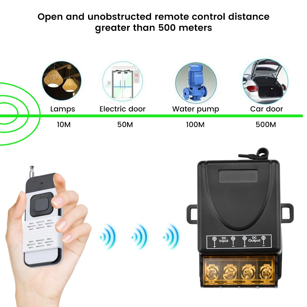 433Mhz Wireless Remote Control Switch DC5V12V24V80V 40A High Power Long Distance RF Receiver Farm for Office Exhaust Fan Pump