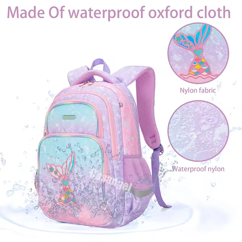 AOK High Quality Pink Fish Tail Cartoon Bag Primary Students Backpacks Kids Schoolbag Girls High Capacity Lightweight