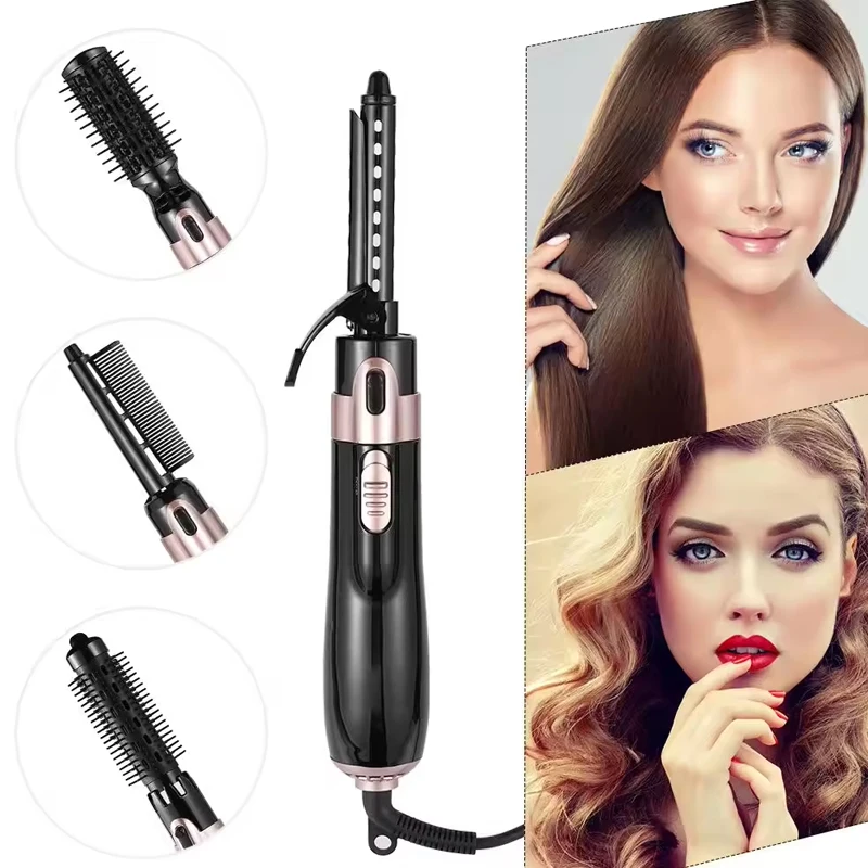 4 in 1 Interchangeable Hot Air Brush Set Salon Hair Blow Dryer Curler Combo Multi‑Function Styling Tool for Home Use