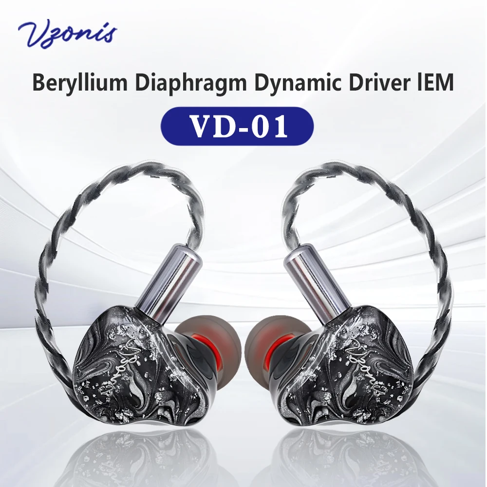Vzonis VD01 Resin In-Ear HiFi Wired Earphones IEM 10mm Dual Dynamic Driver Music Earbuds Gaming Headset with 2-pin 3.5mm Cable