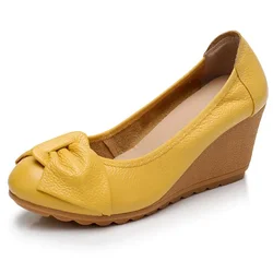 Autunno vera pelle da donna tacchi alti scarpe femminili Mary Jane décolleté Slip on Casual donna zeppe Shallow Platformshoe