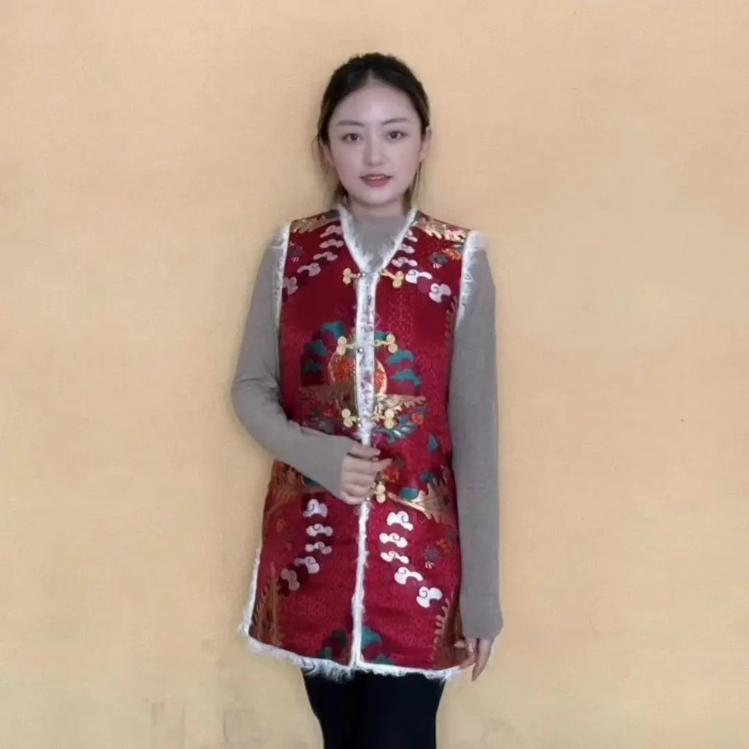 

Winter velvet Tibetan straight-row vest to keep warm, sleeveless Bola fashion and thin