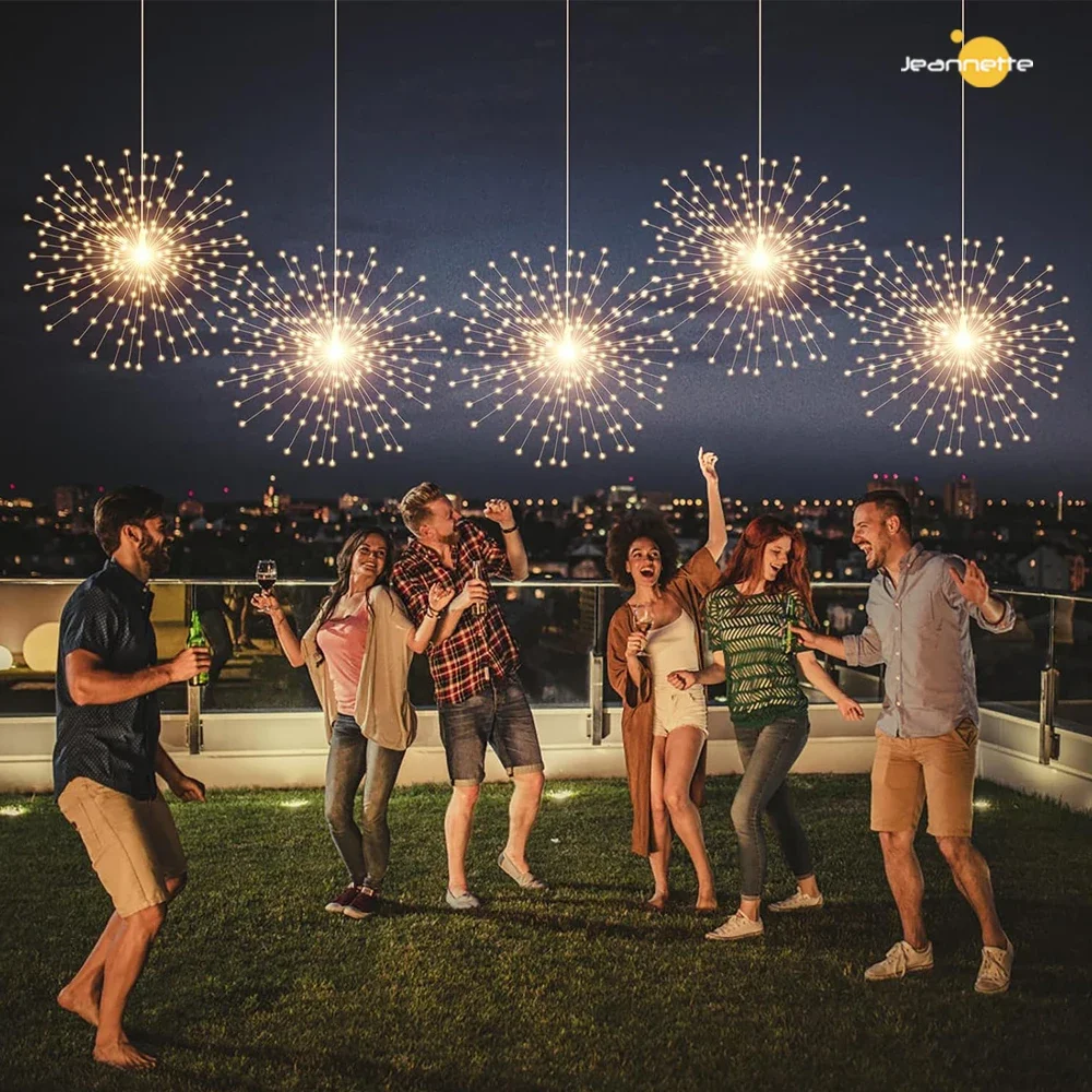 Solar Firework Lights Starburst Sphere Lights Dimmable Remote Control Waterproof Hanging Fairy Light Christmas Garden Decorative