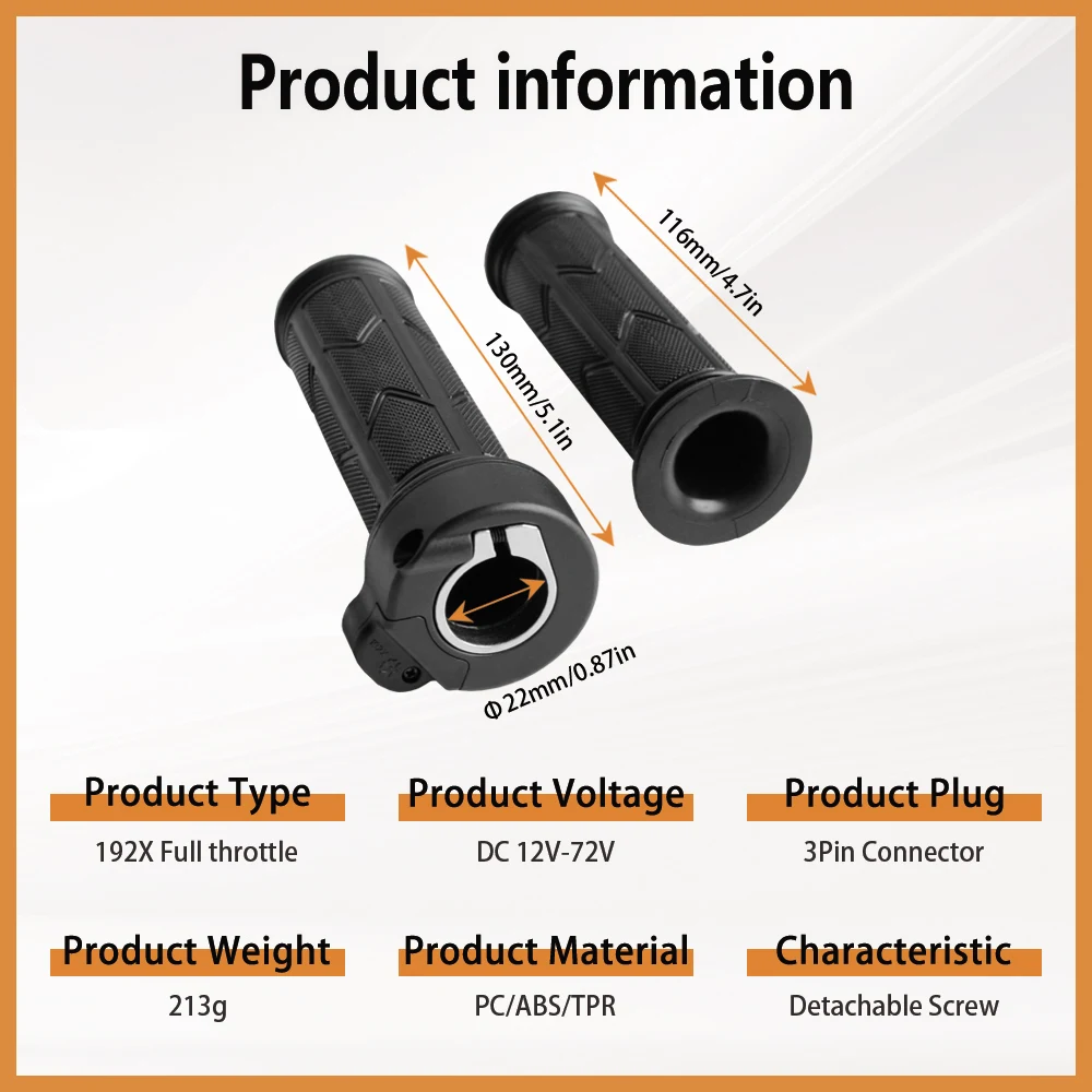 

WUXING 12-72V 192X Full Twist Throttle Electric Bicycle Right Handle Throttle Waterproof/SM Connector for E-Bikes Parts ﻿