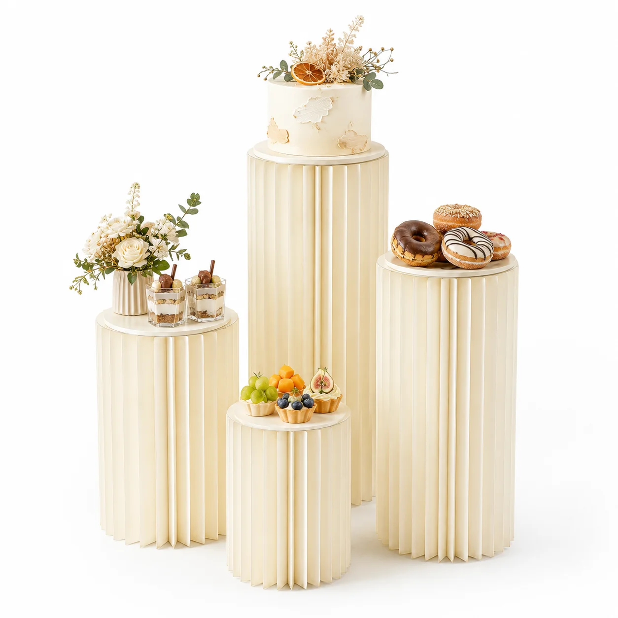 Colonnes de présentation pliables en nid d'abeille rondes avec plateau en acrylique, supports d'exposition pour table de desserts, présentoirs de produits, décorations de fêtes et de célébrations