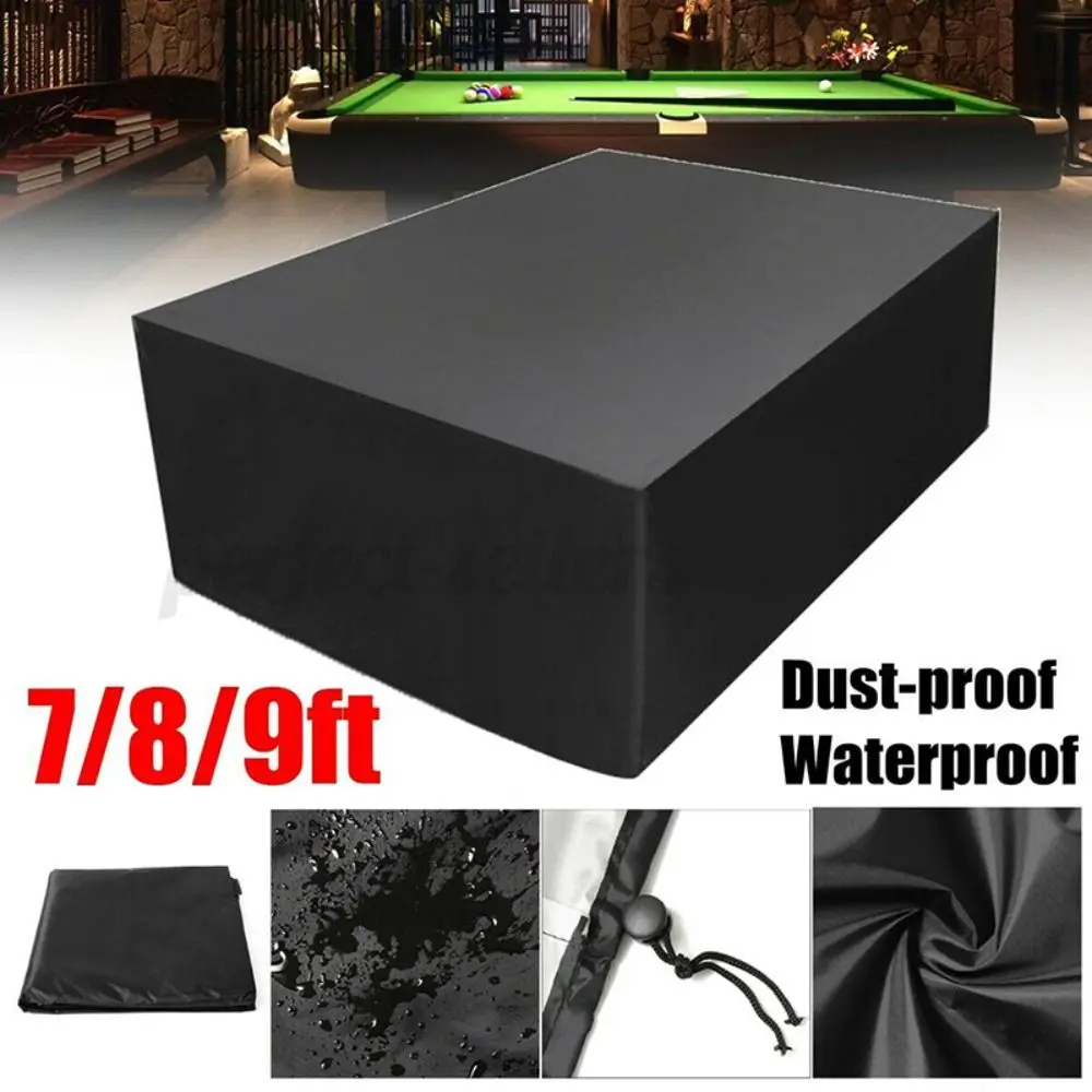 

7/8/9 Feet Billiard Table Cover Waterproof Oxford Cloth Pool Table Dust Cover Black with Drawstring Snooker Table Cover
