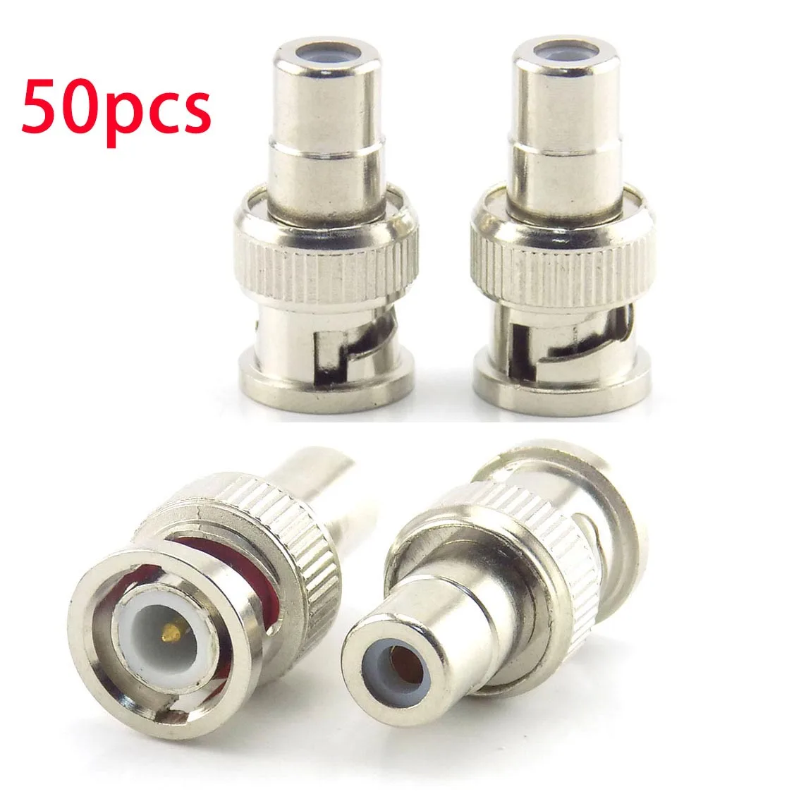 50pcs BNC male TO RCA female Plug COAX Adapter Connector Adapter F/M Couple for  CCTV  Video Camera Security System E4