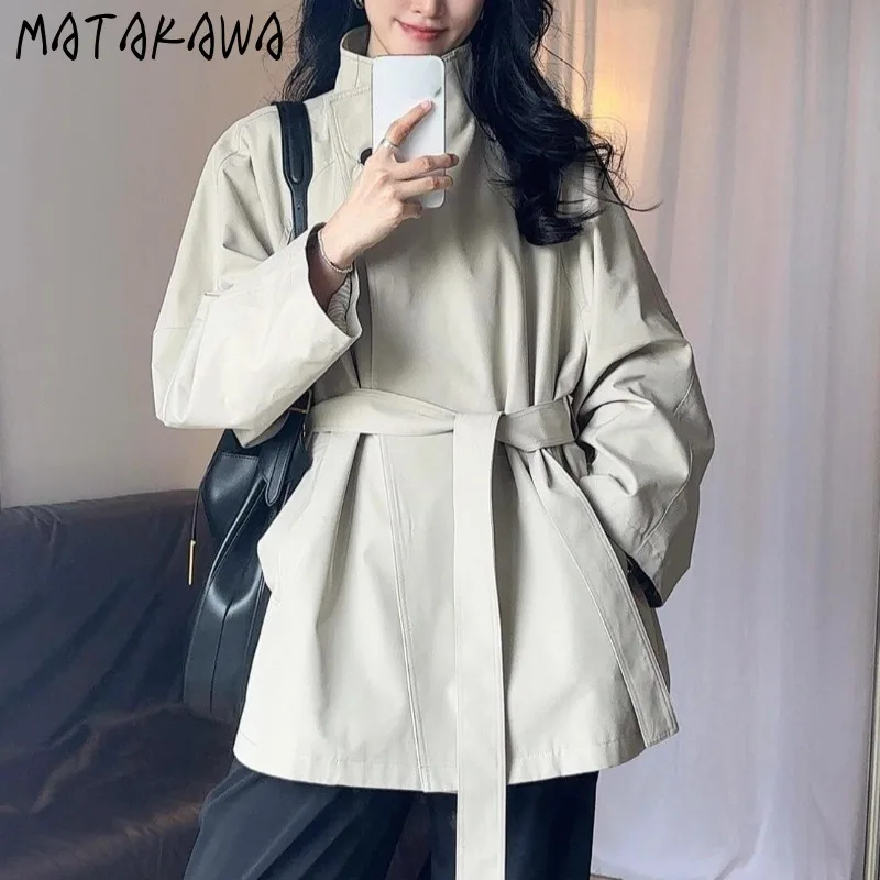 

Matakawa Stand Collar Jackets Women Tops Solid Autumn Winter Loose Korean Fashion Chaquetas Elegant Chic Retro Casaco Feminino