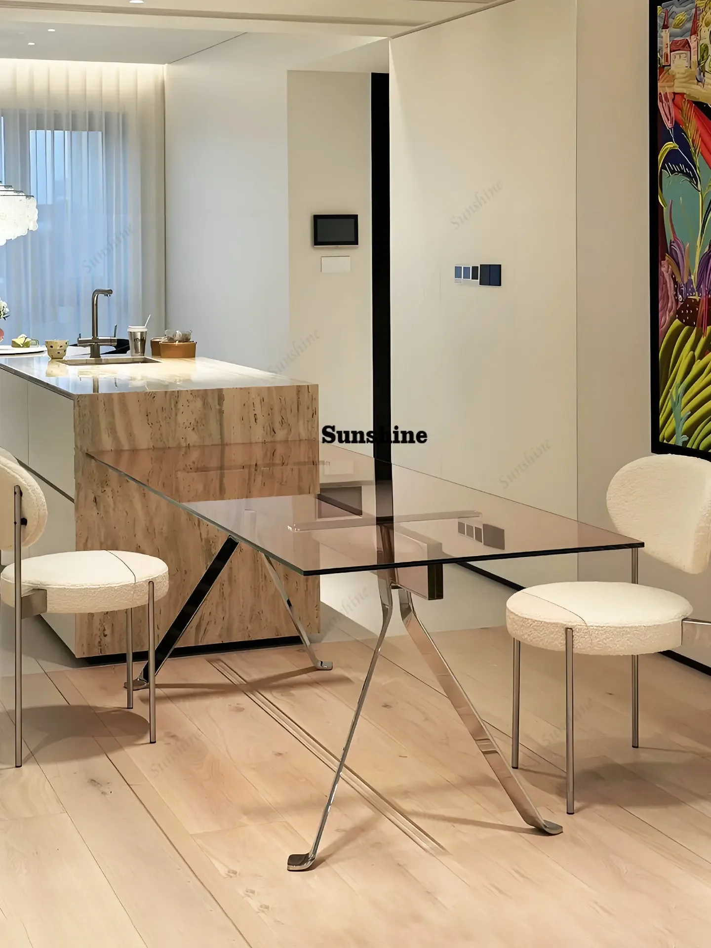 

Italian minimalist tempered glass, modern minimalist design, artistic stainless steel rectangular deskYY